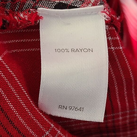 J Jill Flared Red Plaid Long Sleeve Button-Up Tunic Shirt Rayon Flannel Sz M - Picture 4 of 9